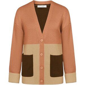 GRACE KARIN Women's‎ Color Block Cardigan Sweater In Orange - Size 2XL
